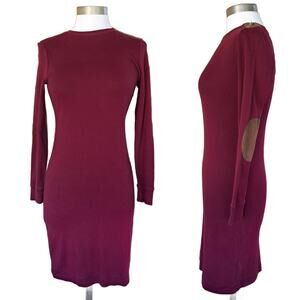 LAUREN Ralph Lauren Burgundy Long Sleeve Dress Sz XS Stretch Jersey Elbow Patch